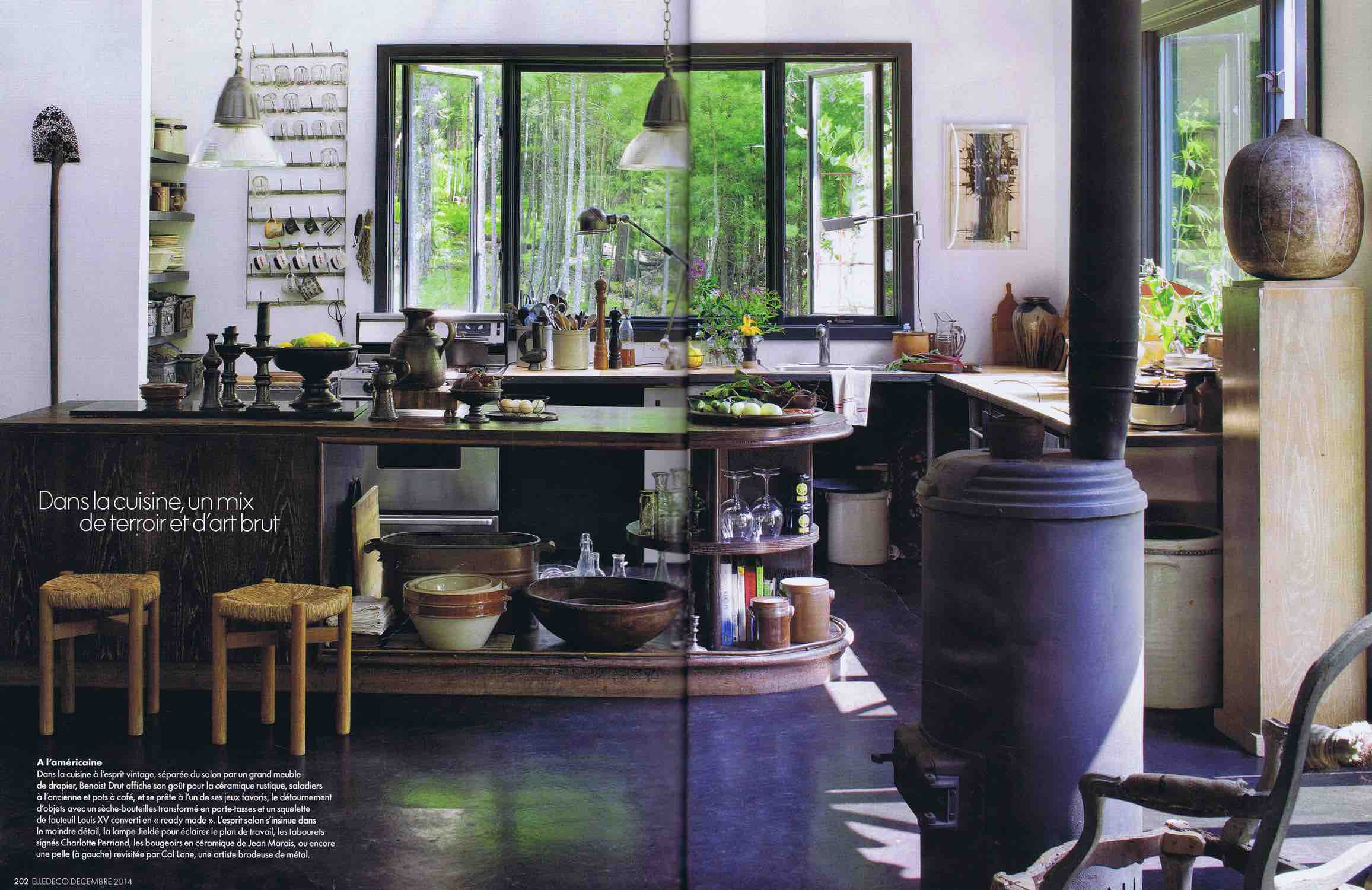 French Elle Décor magazine published on December 2014 featuring an article on Benoist Drut of Maison Gerard with Carol Egans CE06 X Stool, page 199.