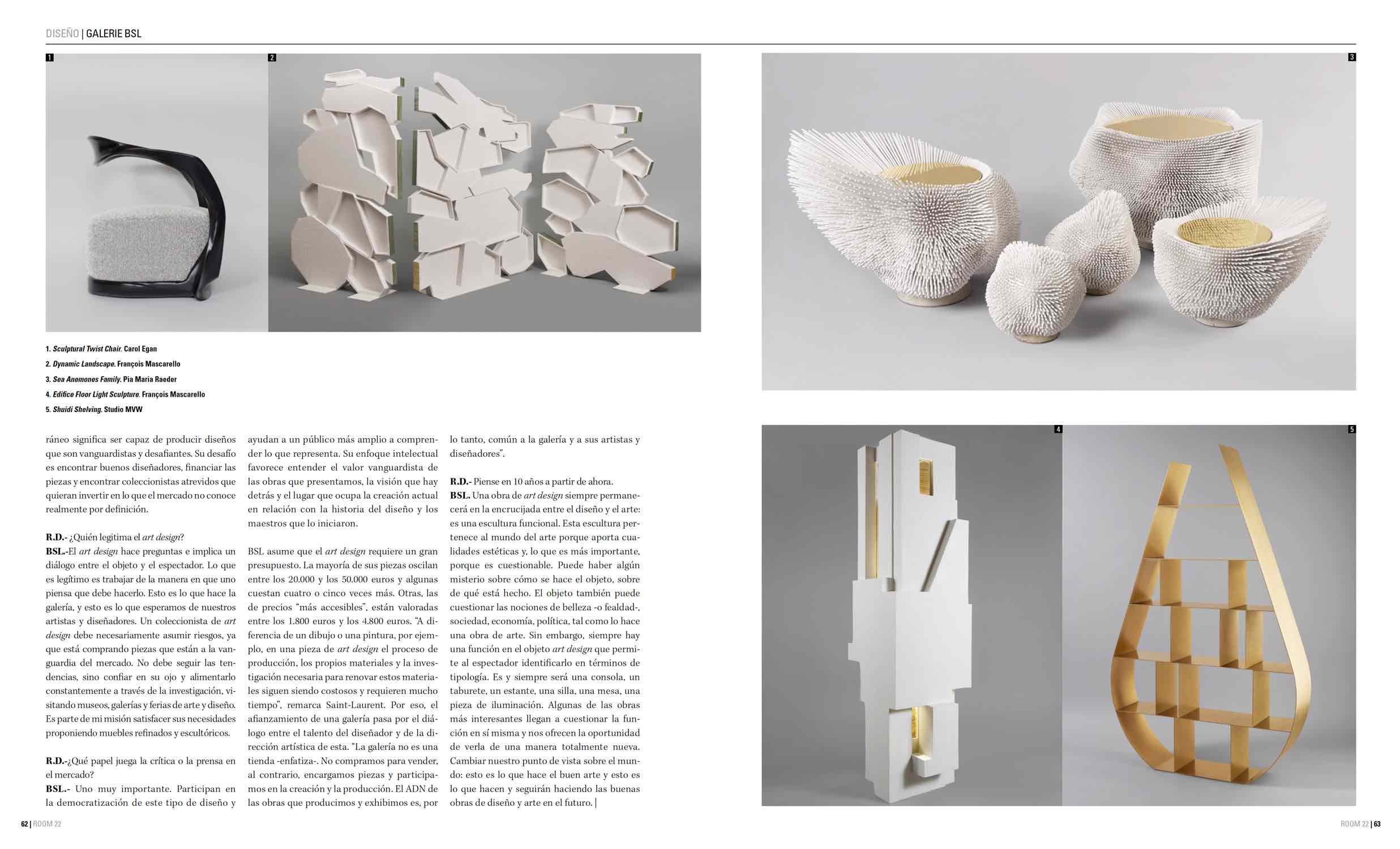 Room #22 published on February 2020 featuring an article on Galerie BSL with CE15 Ombre Chair by Carol Egan, page 62.